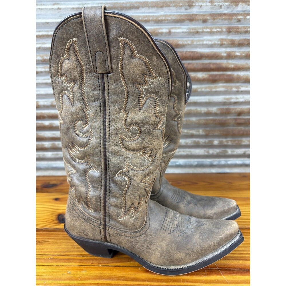 Laredo Women's Access Brown Leather Cowboy Boots 51079 Size 6.5M